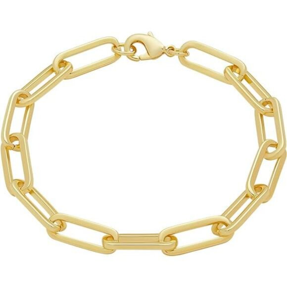 14k Gold Plated Chunky Chain Link Bracelet Paperclip Style Jewelry Gift Women - Picture 4 of 4